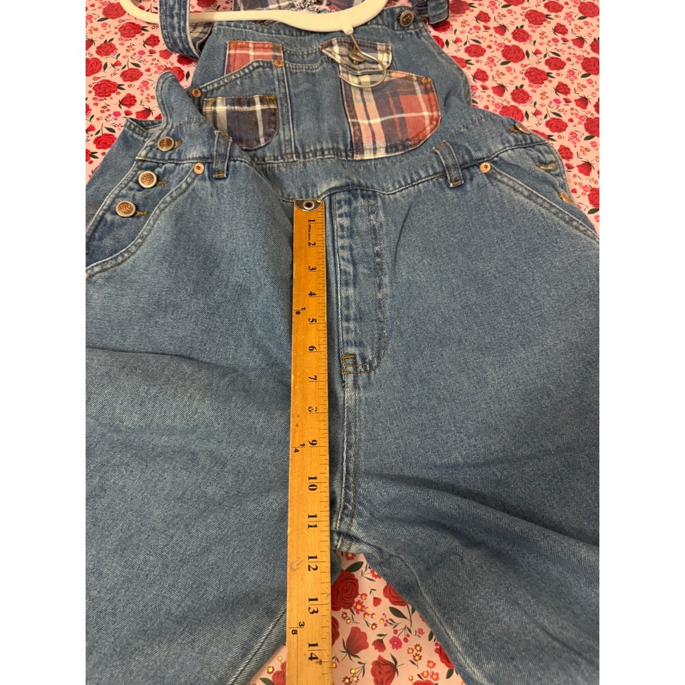 Rio Vintage Denim Plaid Patchwork Overalls Womens Large Medium Wash Cotton e3 - Picture 8 of 8